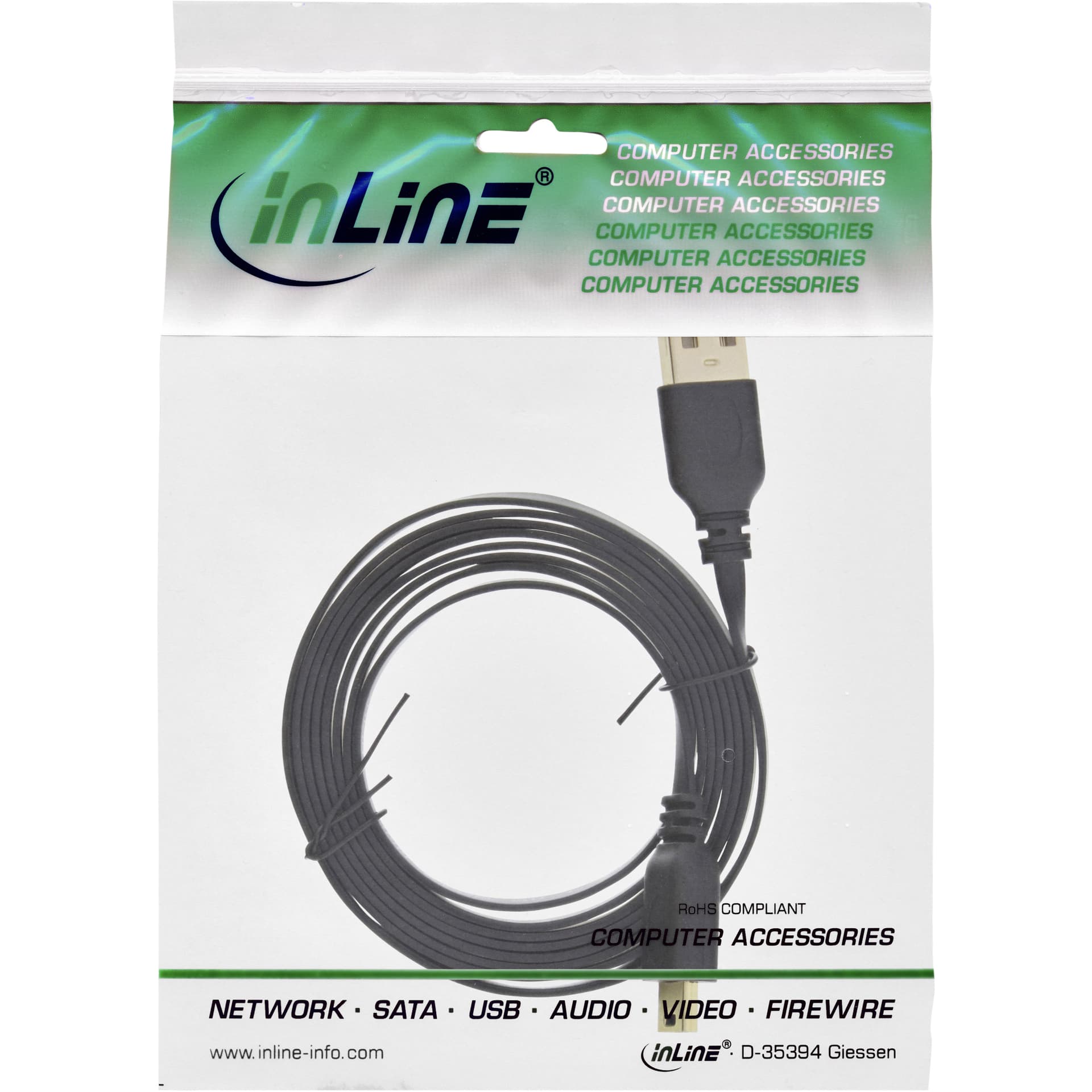 Kabel InlLne USB-A mini-B 2.0 platte kabel 2 meter zwart 2