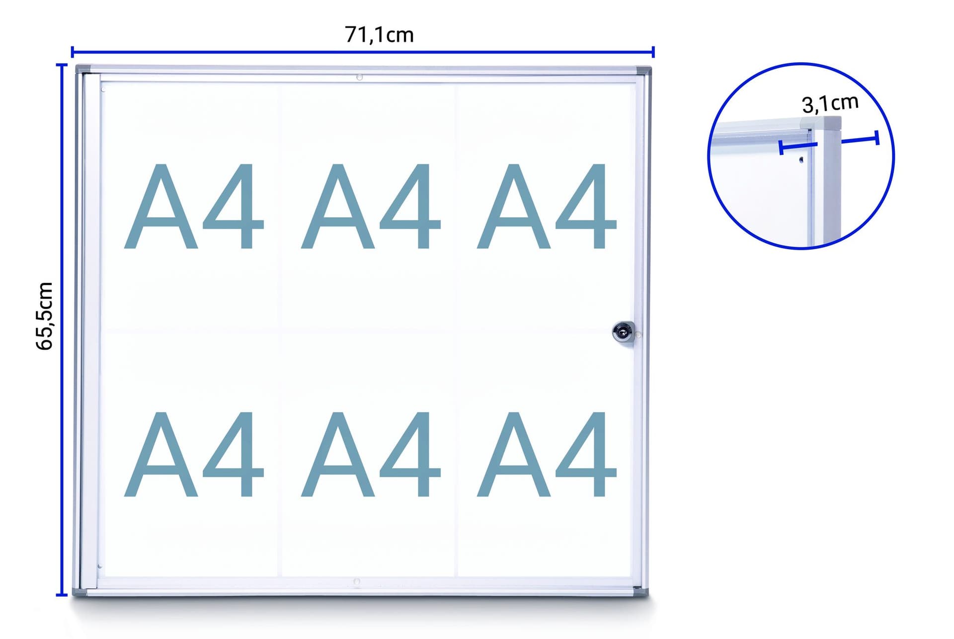 Binnenvitrine wand MAULextraslim whiteboard 6xA4 met slot 6