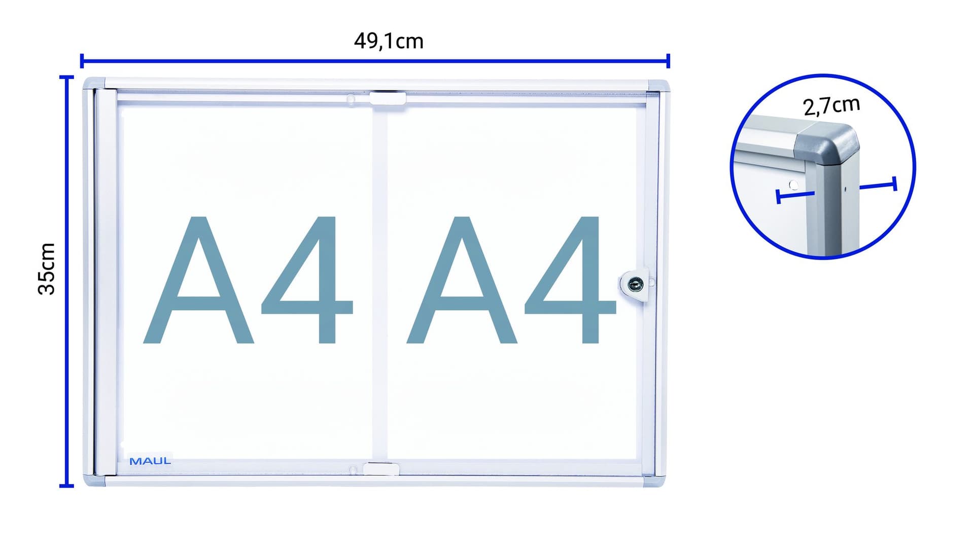 Binnenvitrine wand MAULextraslim whiteboard 2xA4 met slot 6