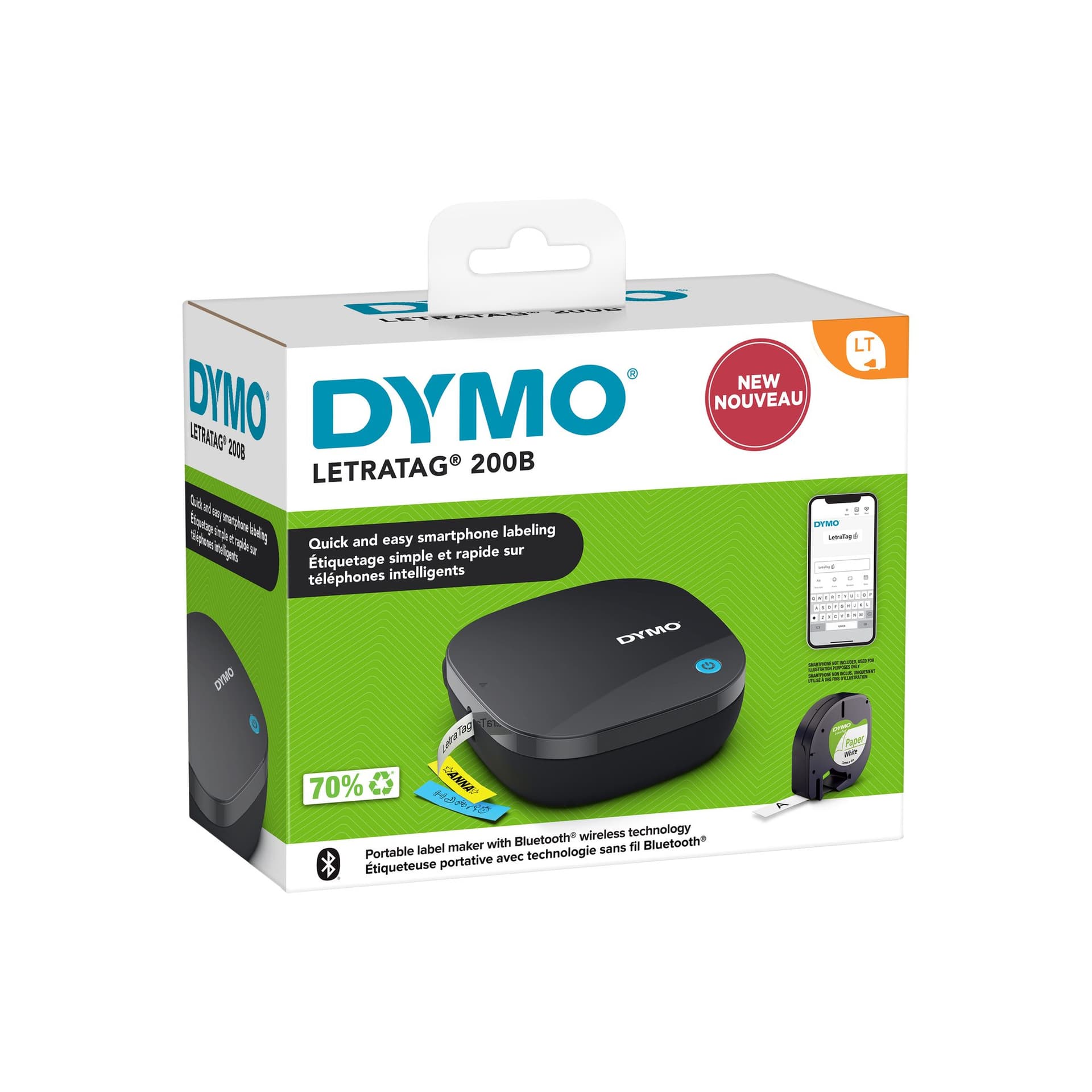 Labelprinter Dymo LetraTag 200B draagbaar bluetooth 12mm zwart 2
