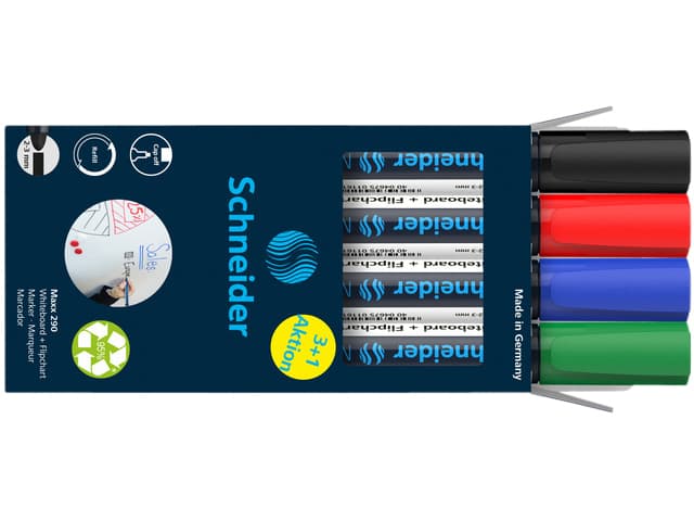 Whiteboardmarker Schneider Maxx 290 rond 2-3mm assorti 3+1 gratis