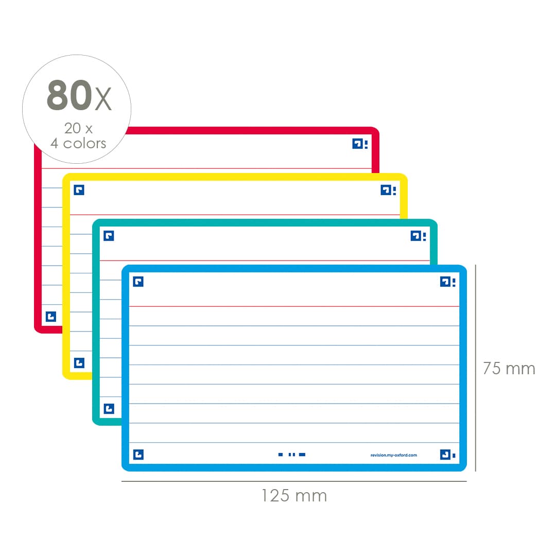Flashcard Oxford 2.0 75x125mm 80 vel 250gr lijn assorti 2