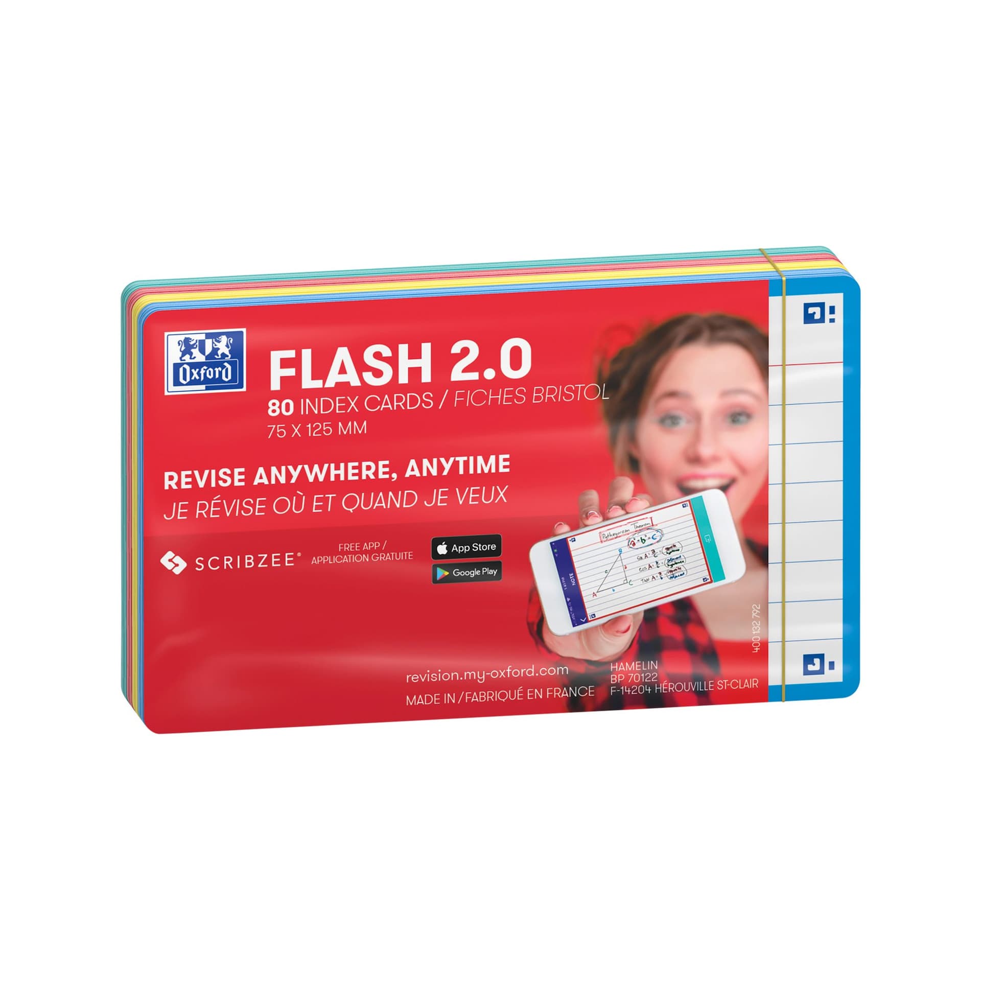 Flashcard Oxford 2.0 75x125mm 80 vel 250gr lijn assorti 5