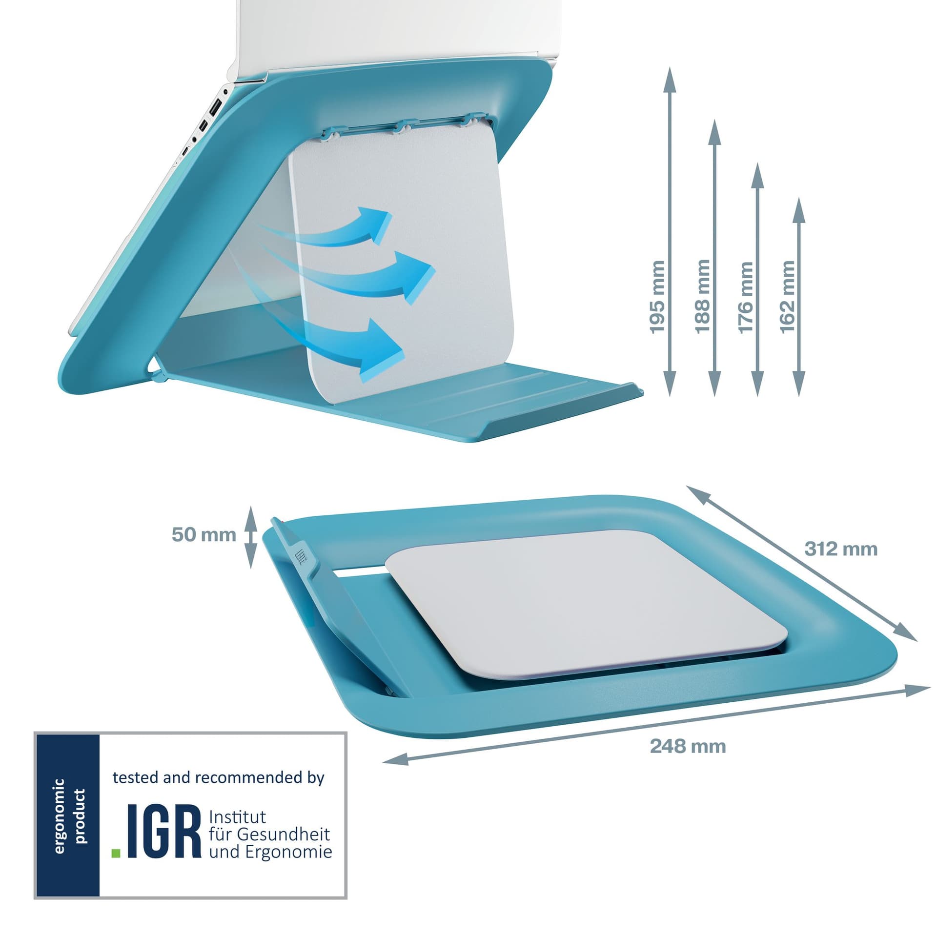 Laptopstandaard Leitz Ergo Cosy verstelbaar recyled blauw 2