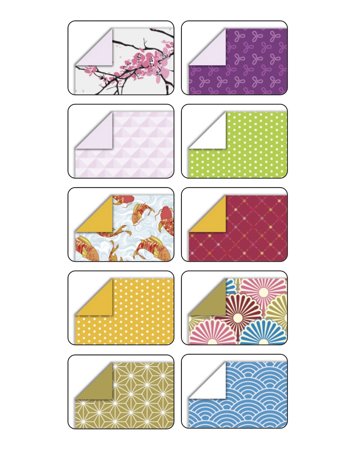 Vouwblaadjes Folia 80gr 15x15cm 50 vel 2-zijdig Japan 10 designs ass 2