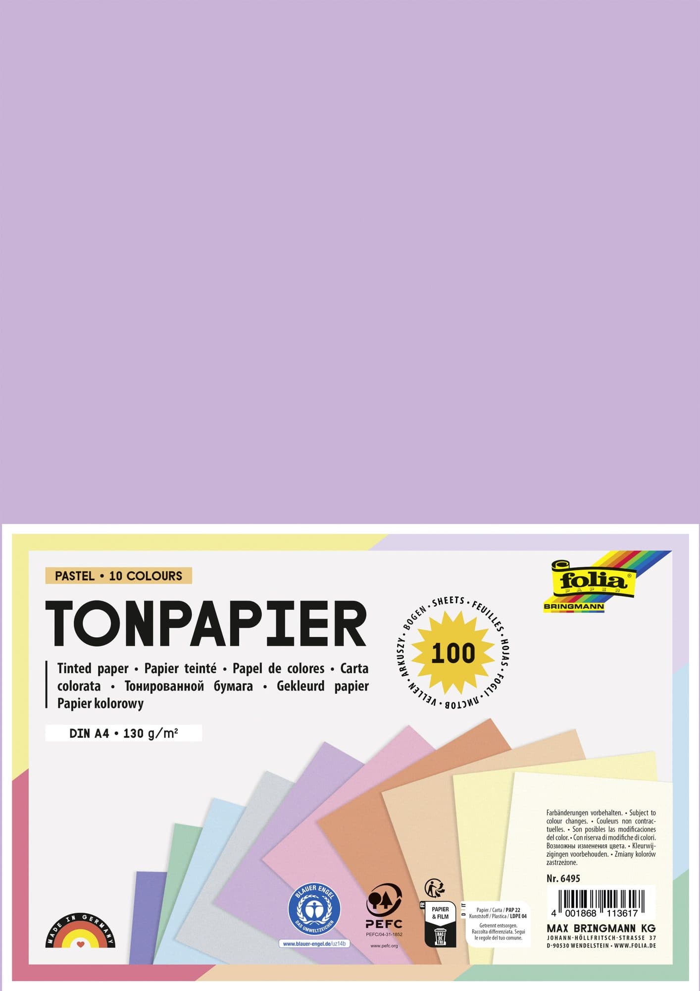 Knutselpapier Folia A4 100vel 10 pastelkleuren