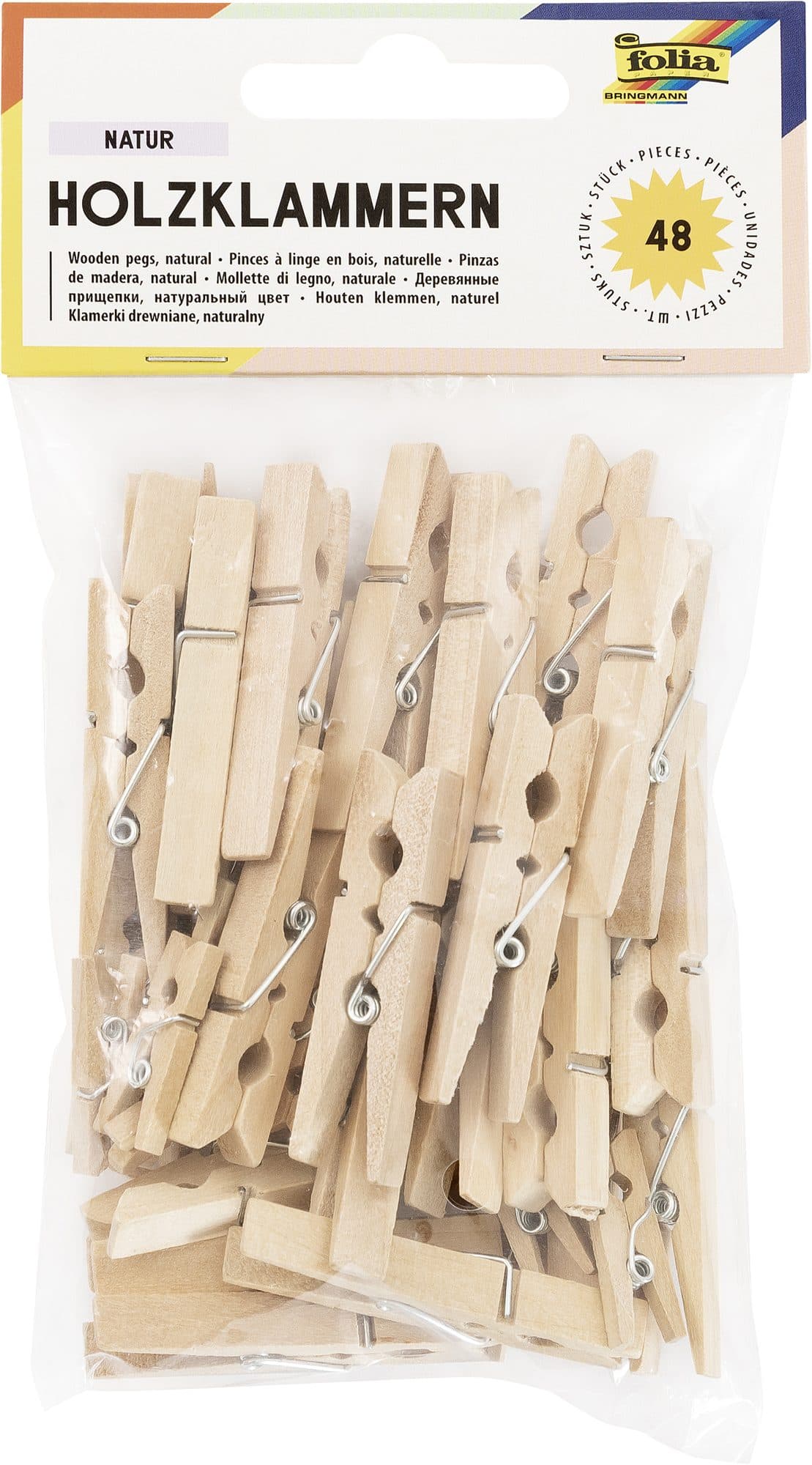 Wasknijper Folia 48 stuks drie formaten hout
