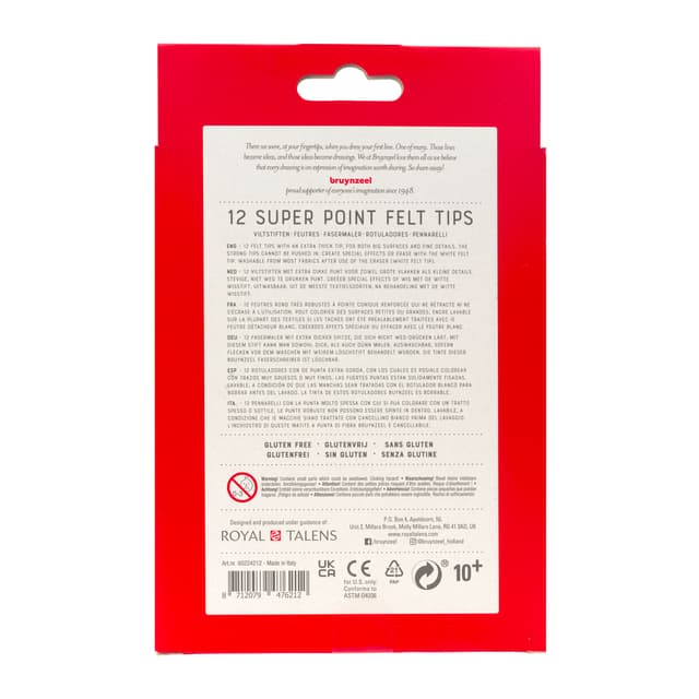 Viltstift Bruynzeel Super Point met witte wisstift assorti 12 stuks 2
