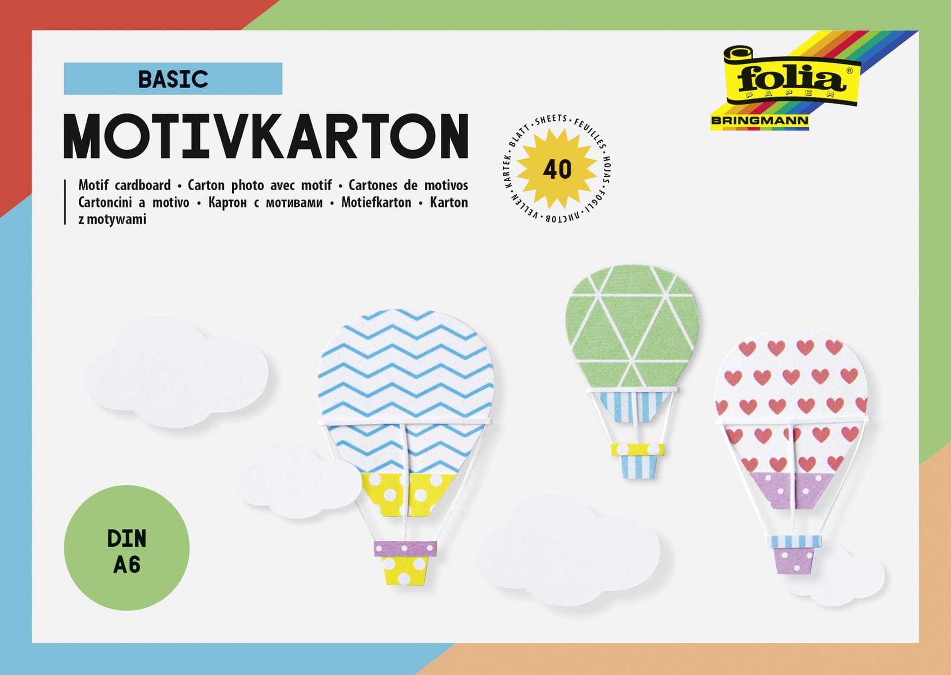Fotokarton Folia A6 40vel met basisdesigns assorti