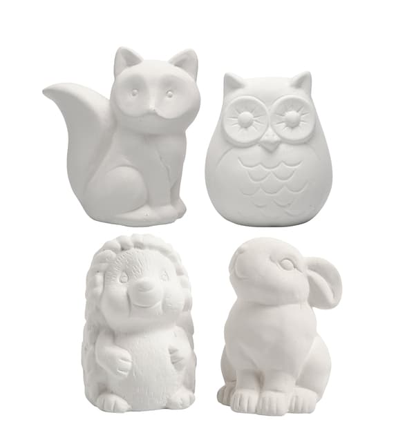 Dierenspaarpot Creativ terracotta 4st  uil vos haas en egel 9-10cm wit