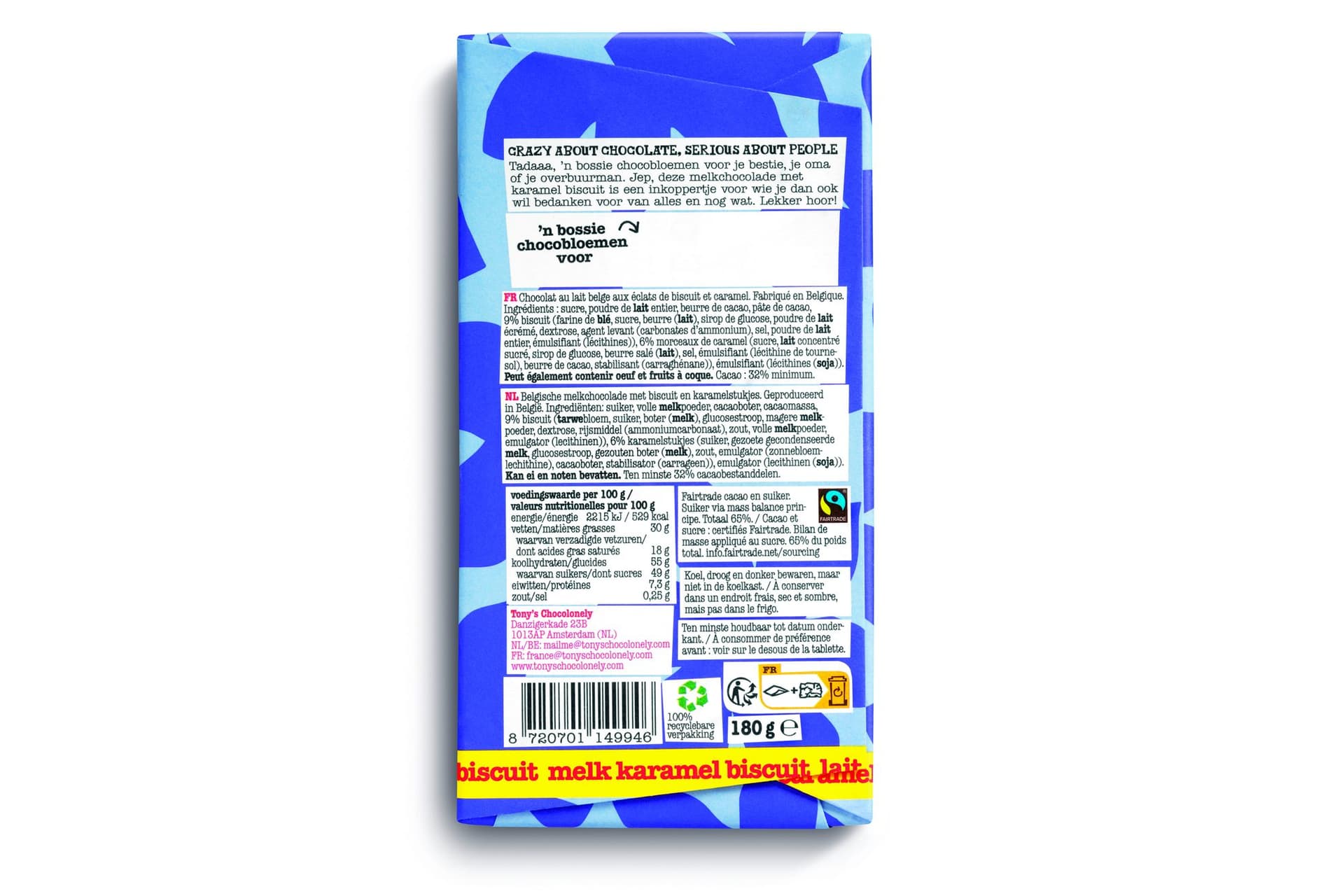 Chocolade Tony's Chocolonely je wordt bedankt reep melk karamel biscuit 180gr 3