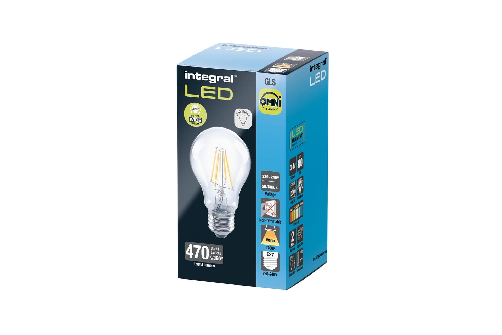 Ledlamp Integral E27 2700K warm wit 3.4W 470lumen 2
