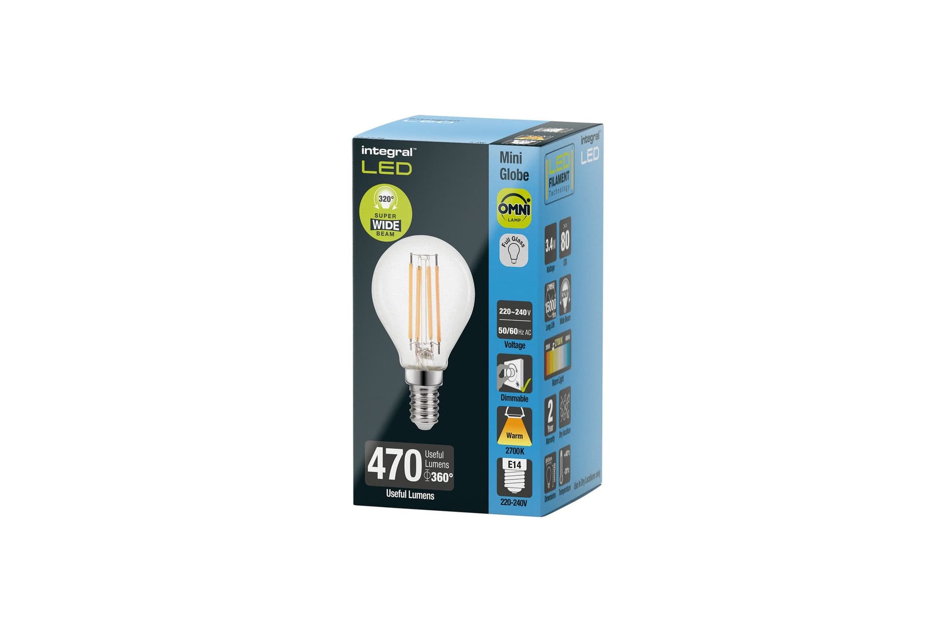 Ledlamp Integral E14 2700K warm wit 3.4W 470lumen 2
