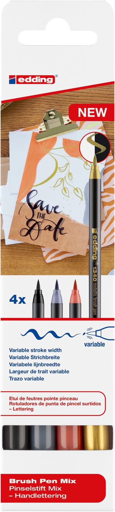 Brushpen edding 1340 letteringset assorti set à 4 stuks