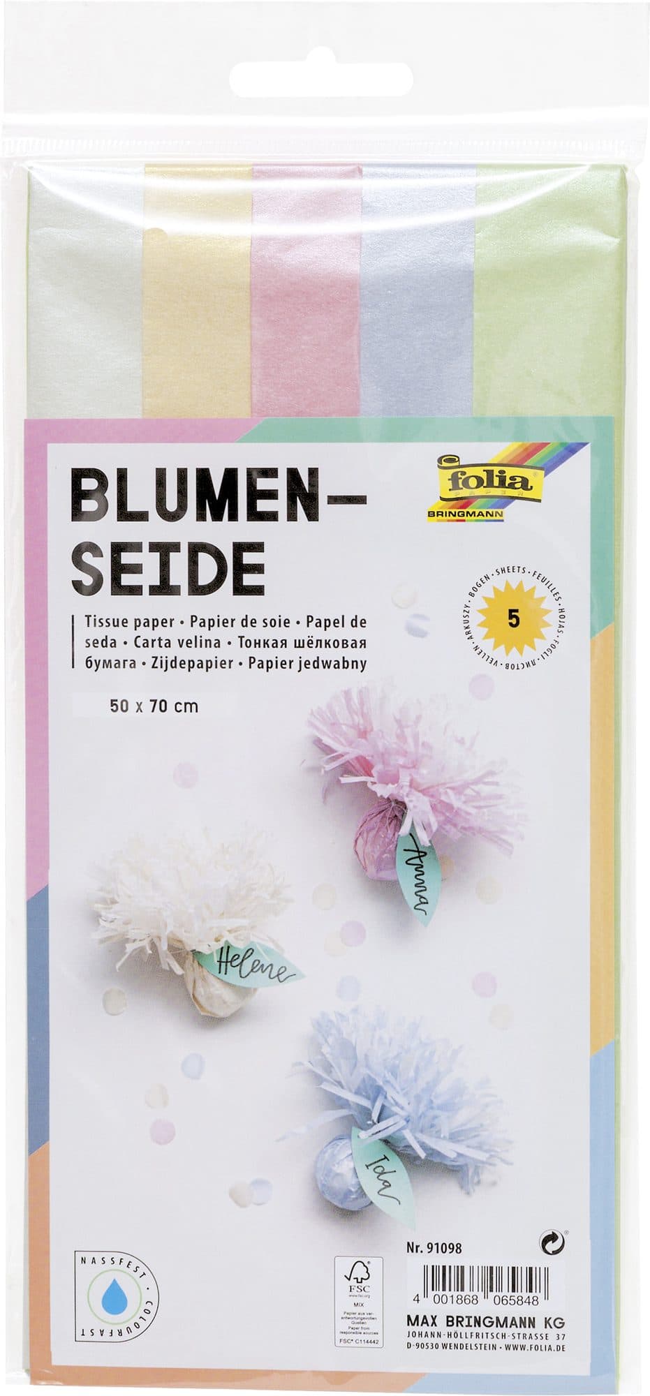 Zijdevloeipapier Folia 50x70cm 20gr iriserend assorti 5 vel