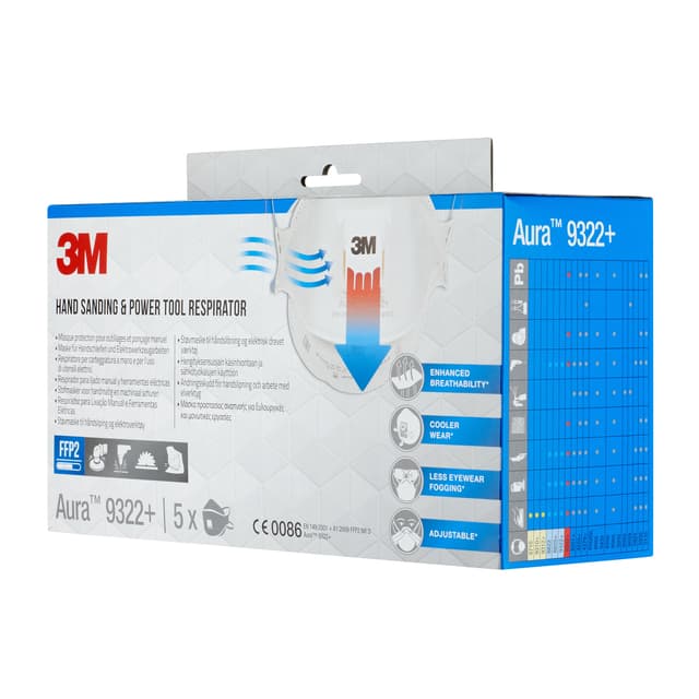 Stofmasker 3M Aura voor schuren 9322+ FFP2 met ventiel 5 stuks 2