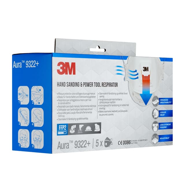 Stofmasker 3M Aura voor schuren 9322+ FFP2 met ventiel 5 stuks 3