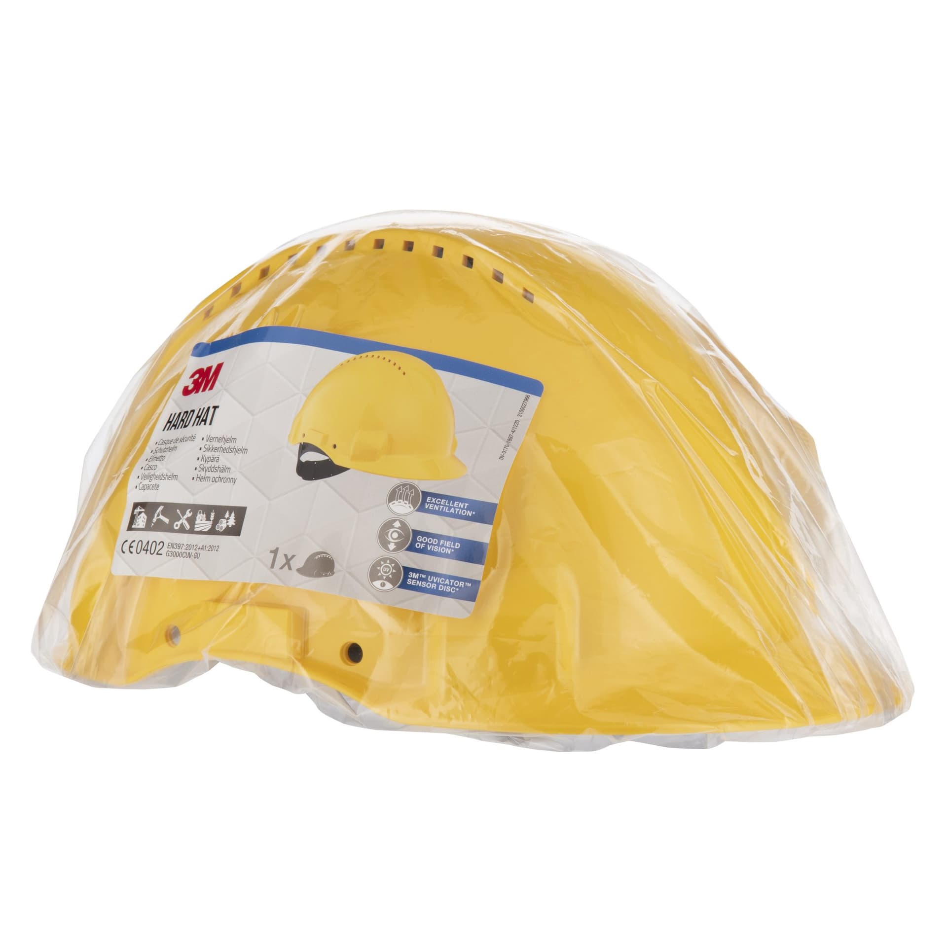 Veiligheidshelm 3M 53-62cm Uvicator en pinverstelling geel 6