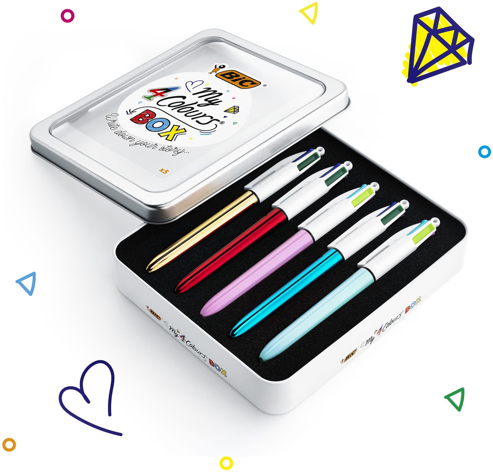 Balpen Bic 4kleuren My Bic medium assorti blik à 5 stuks 3