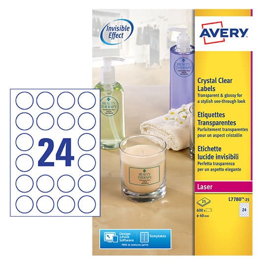 Etiket Avery L7780-25 rond 40mm transparant 600 stuks 2