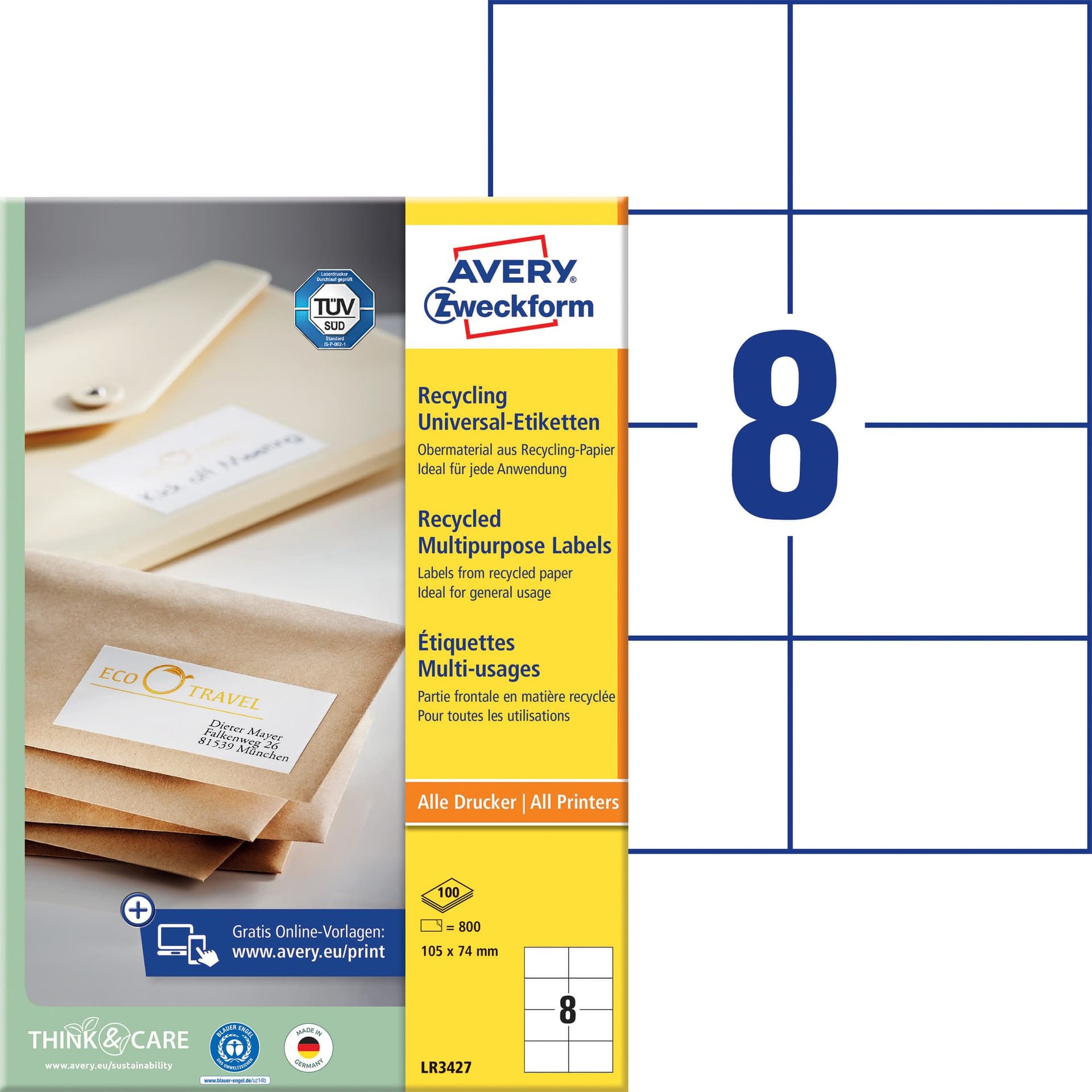 Etiket Avery LR3427-100 105x74mm recycled wit 800 stuks 2