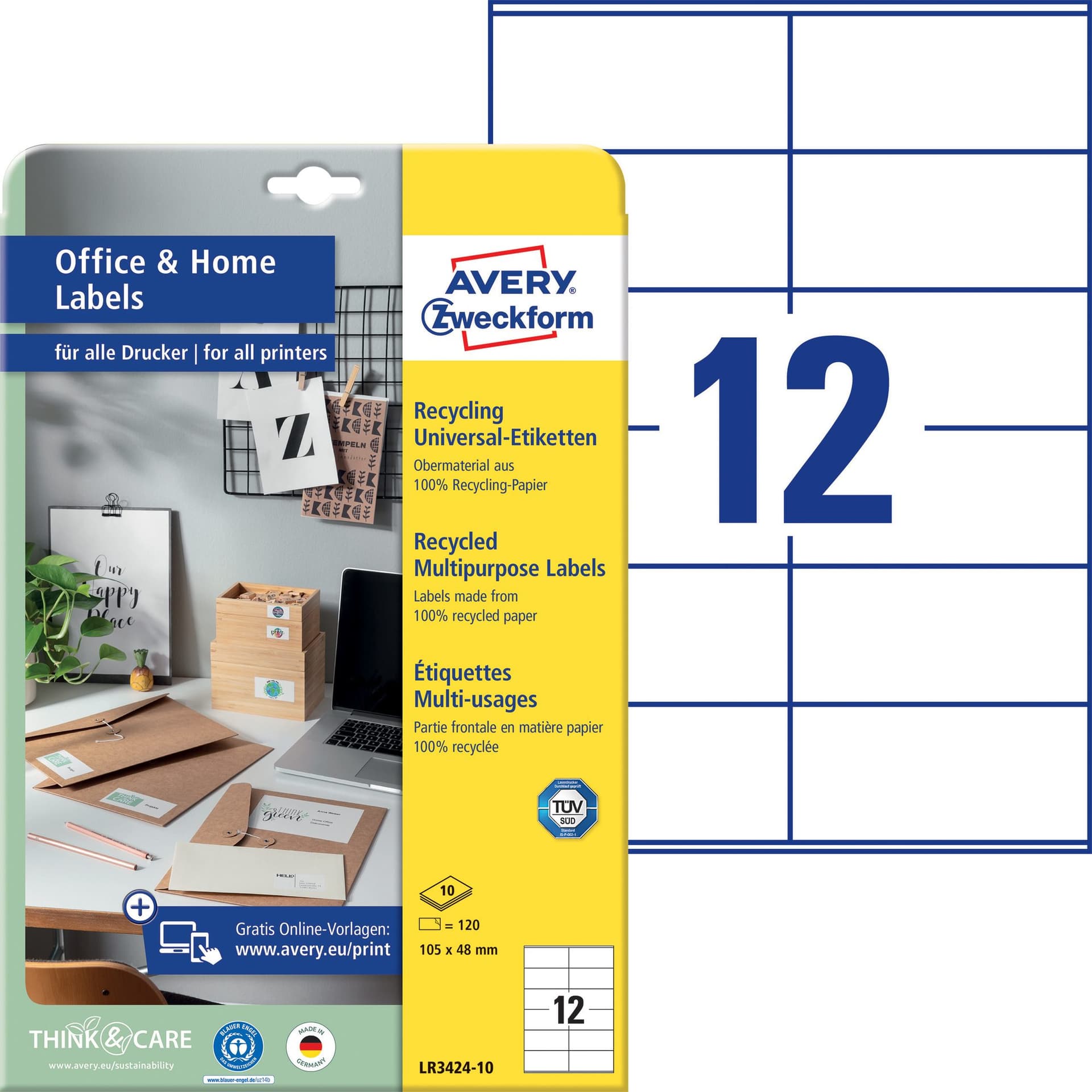 Etiket Avery LR3424-10 105x48mm recycled wit 120 stuks 2