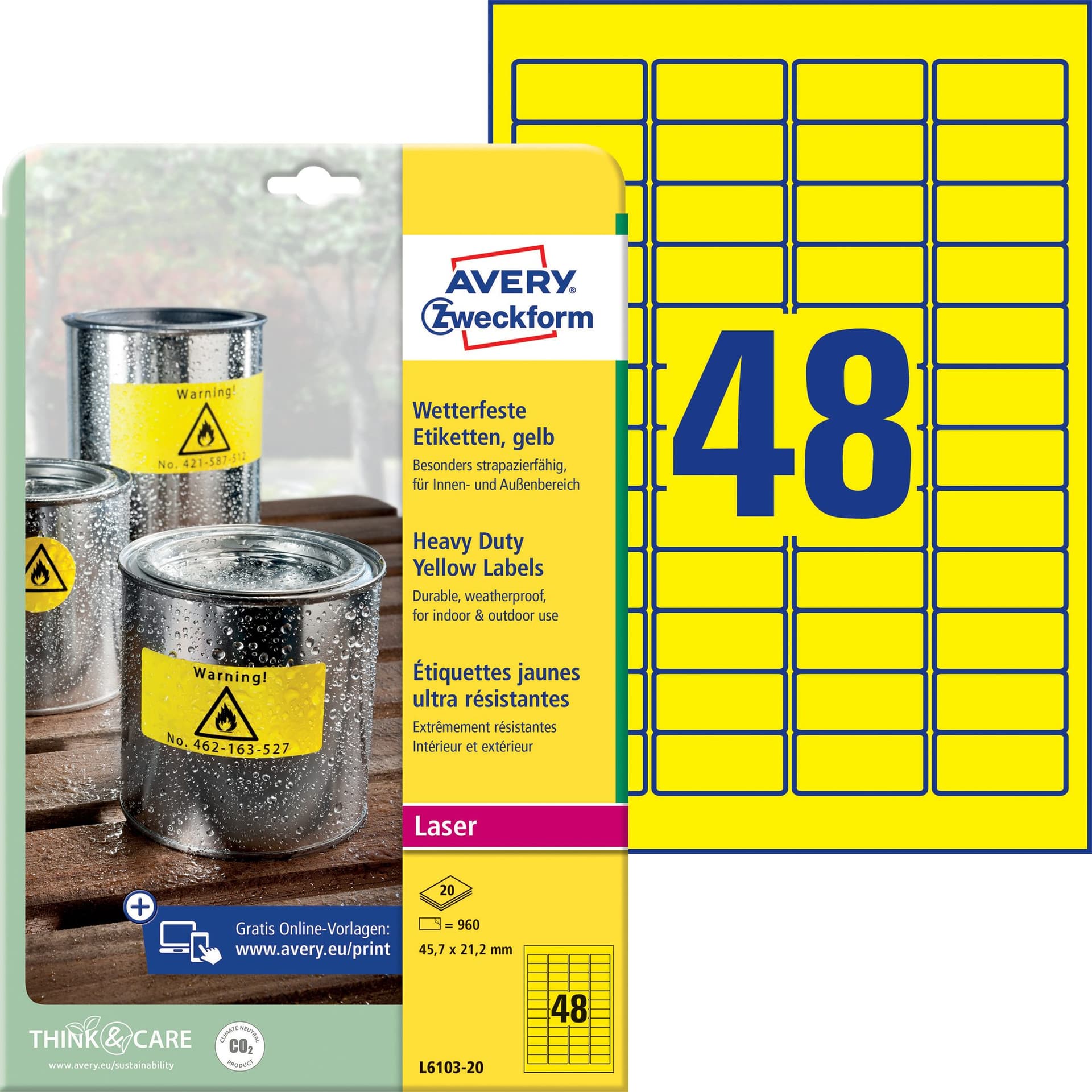 Etiket Avery L6103-20 45.7x21.2mm geel 960 stuks 2