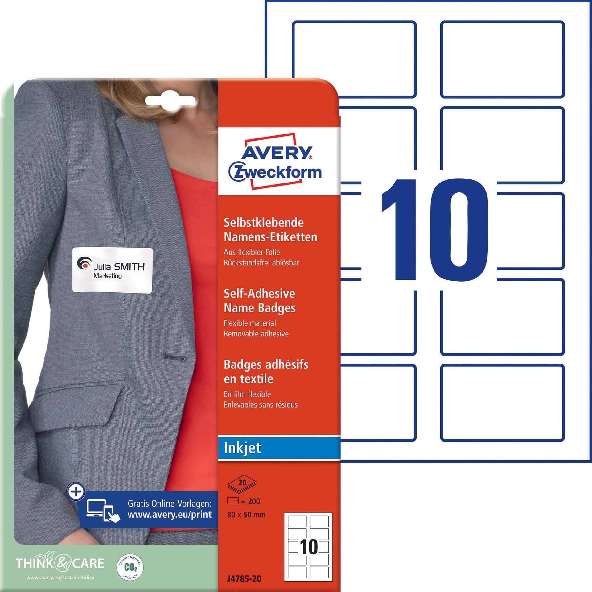 Naambadge etiket Avery J4785-20 80x50mm wit 200 stuks 2