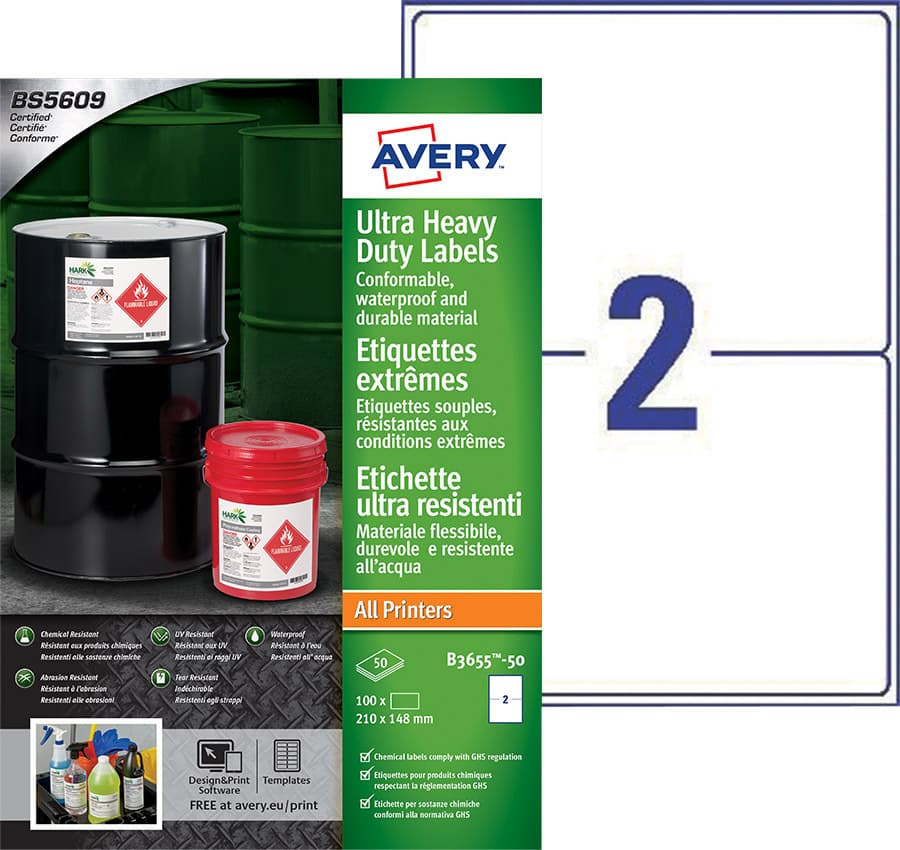 Etiket Avery B3655-50 148x210mm polyethyleen wit 100 stuks 2