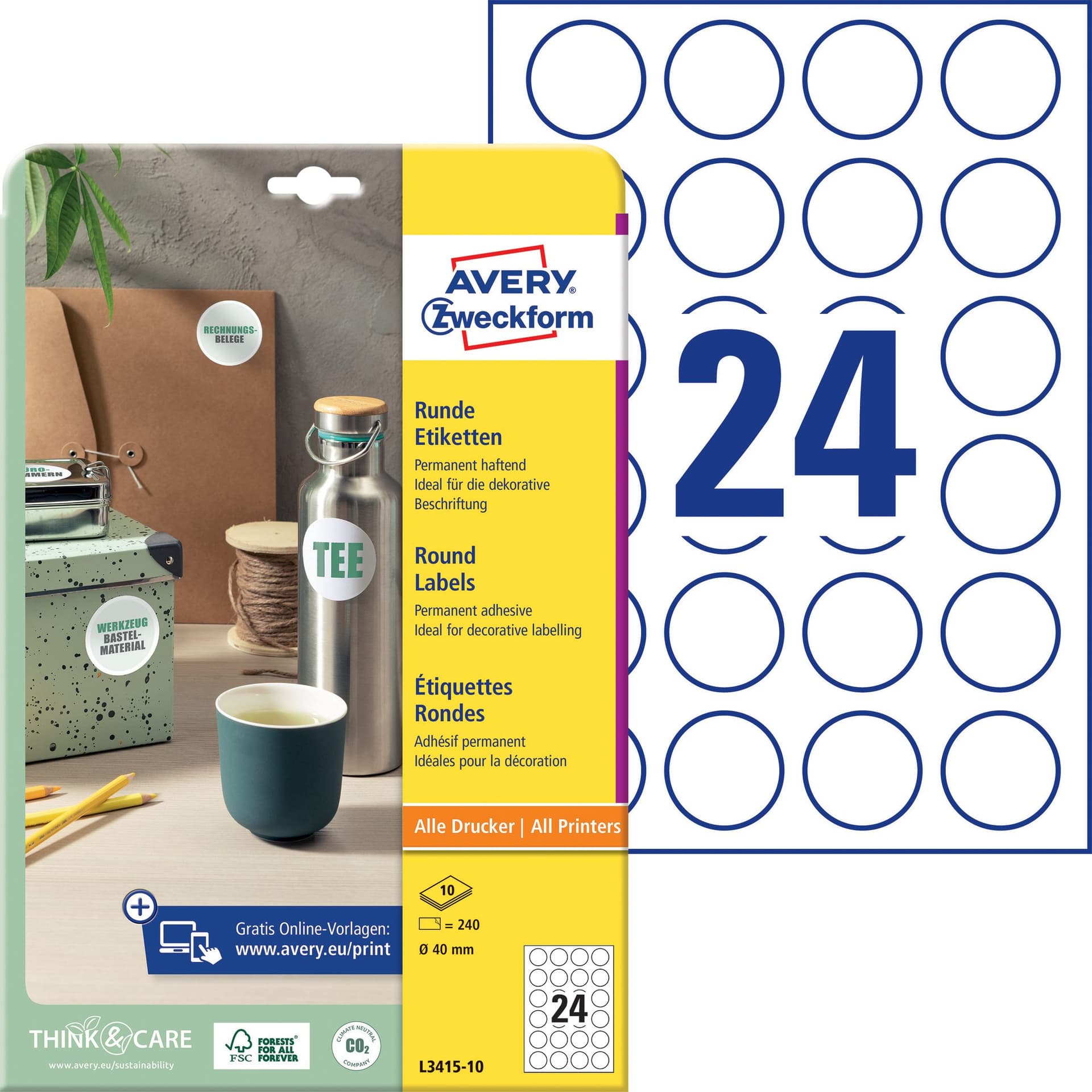 Etiket Avery L3415-10 rond 40mm wit 240 stuks 2