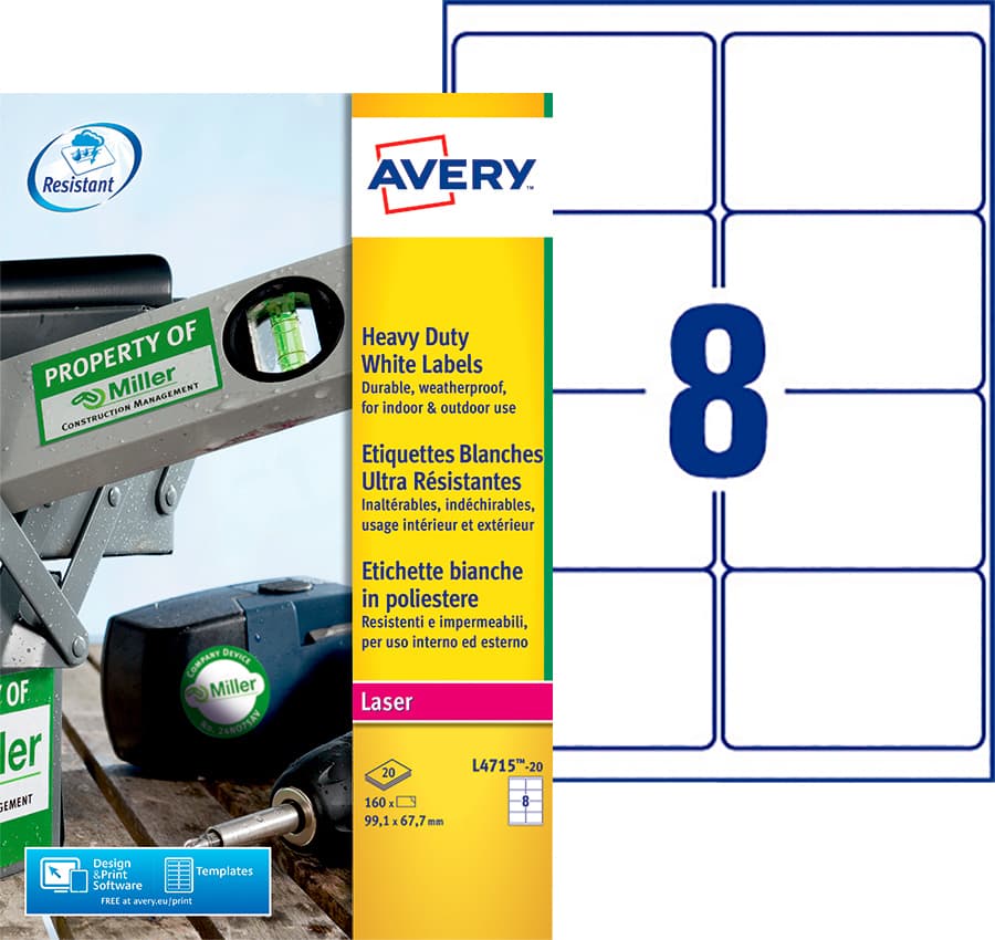 Etiket Avery L4715-20 99.1x67.7mm weerbestendig wit 160 stuks 2