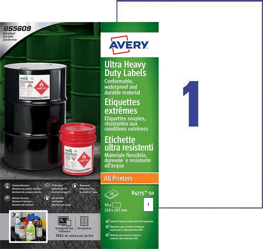 Etiket Avery B4775-50 210x297mm polyethyleen wit 50 stuks 2