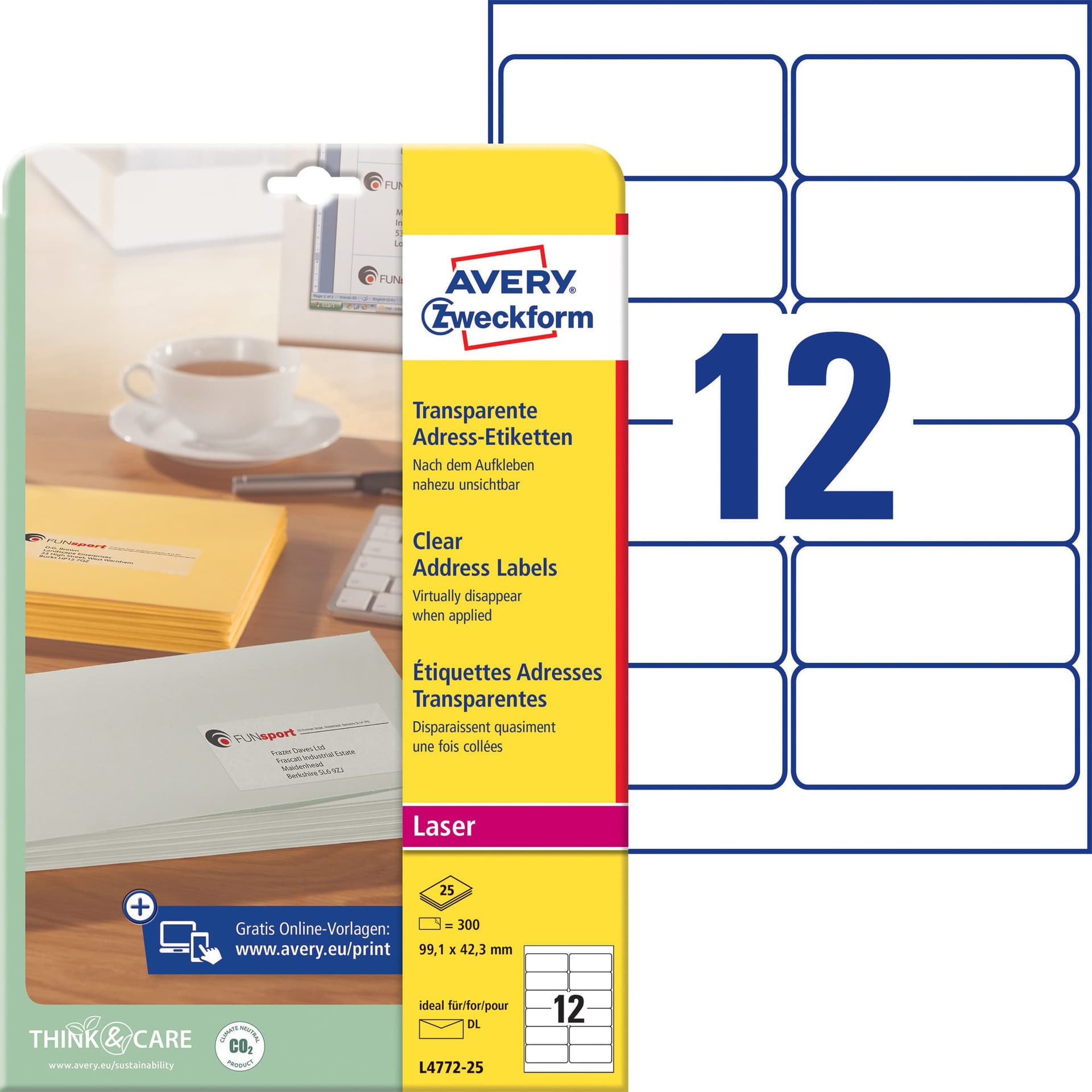 Etiket Avery L4772-25 99.1x42.3 mm transparant mat 300 stuks 2