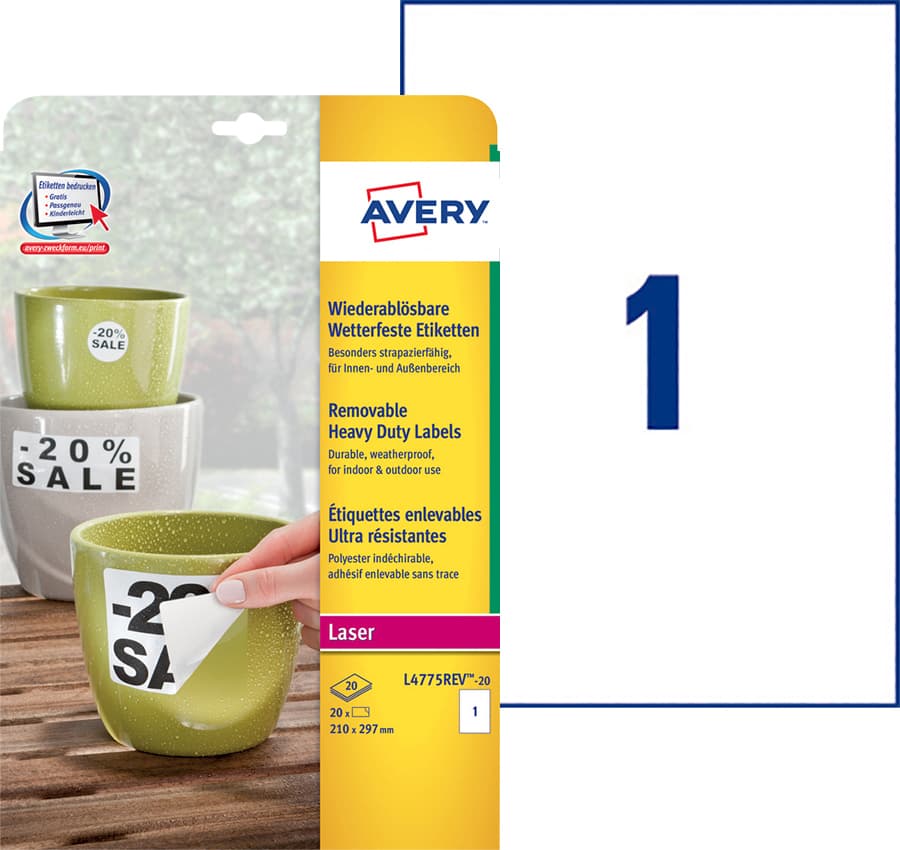 Etiket Avery L4775REV-20 210x297mm wit 20 stuks 2