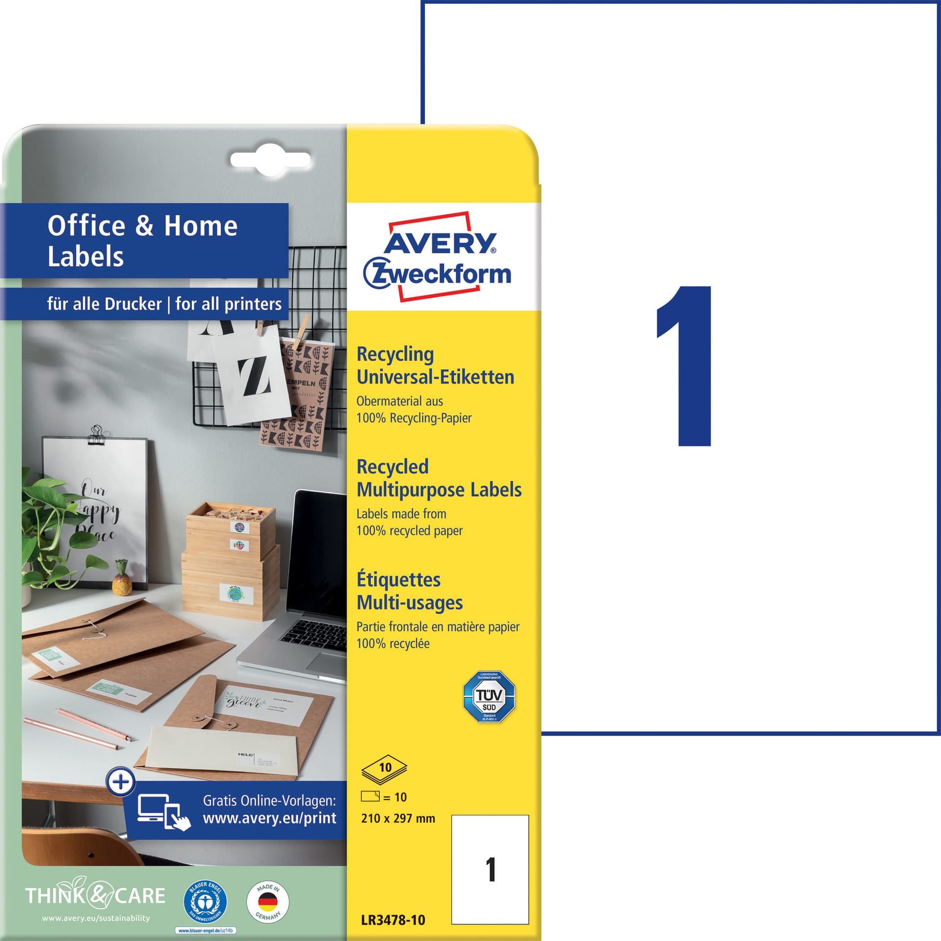Etiket Avery LR3478-10 210x297mm recycled wit 10 stuks 2