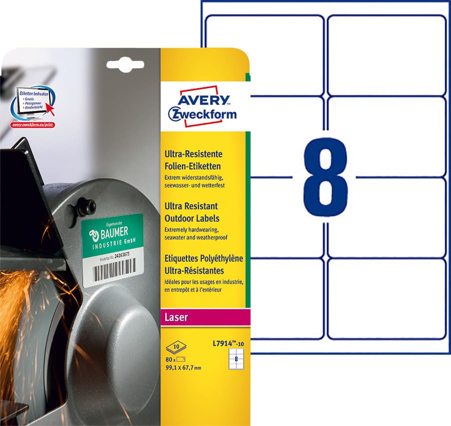 Etiket Avery L7914-10 99.1x67.7mm polyethyleen wit 80 stuks 2