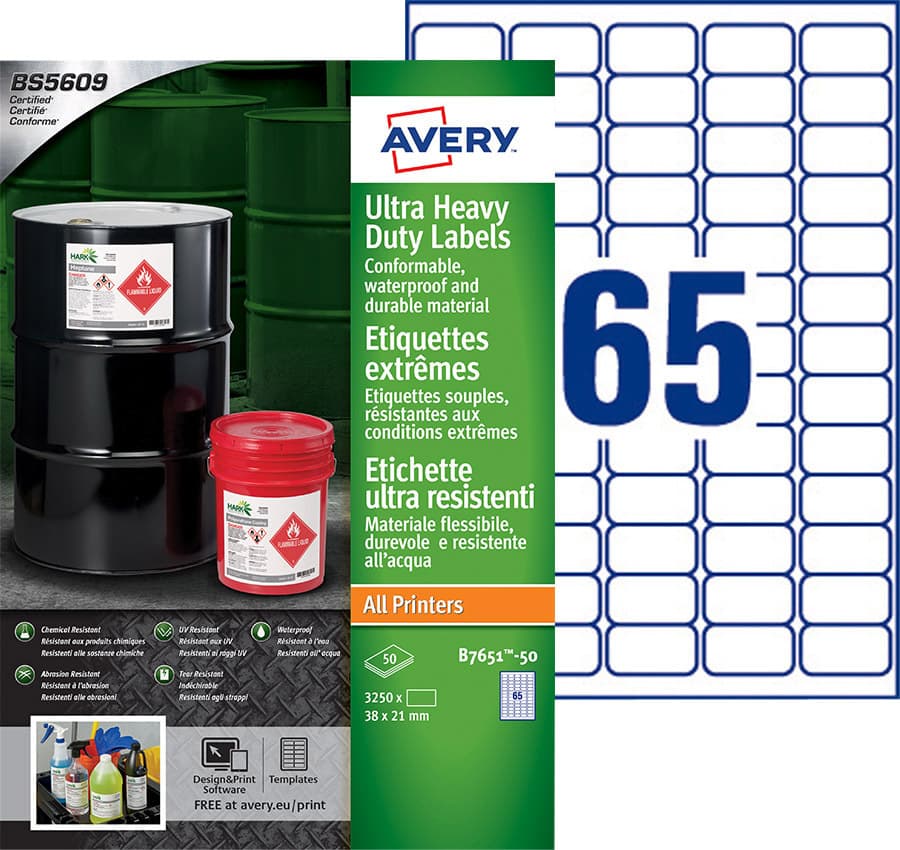Etiket Avery B7651-50 38x21mm polyethyleen wit 3250 stuks 2