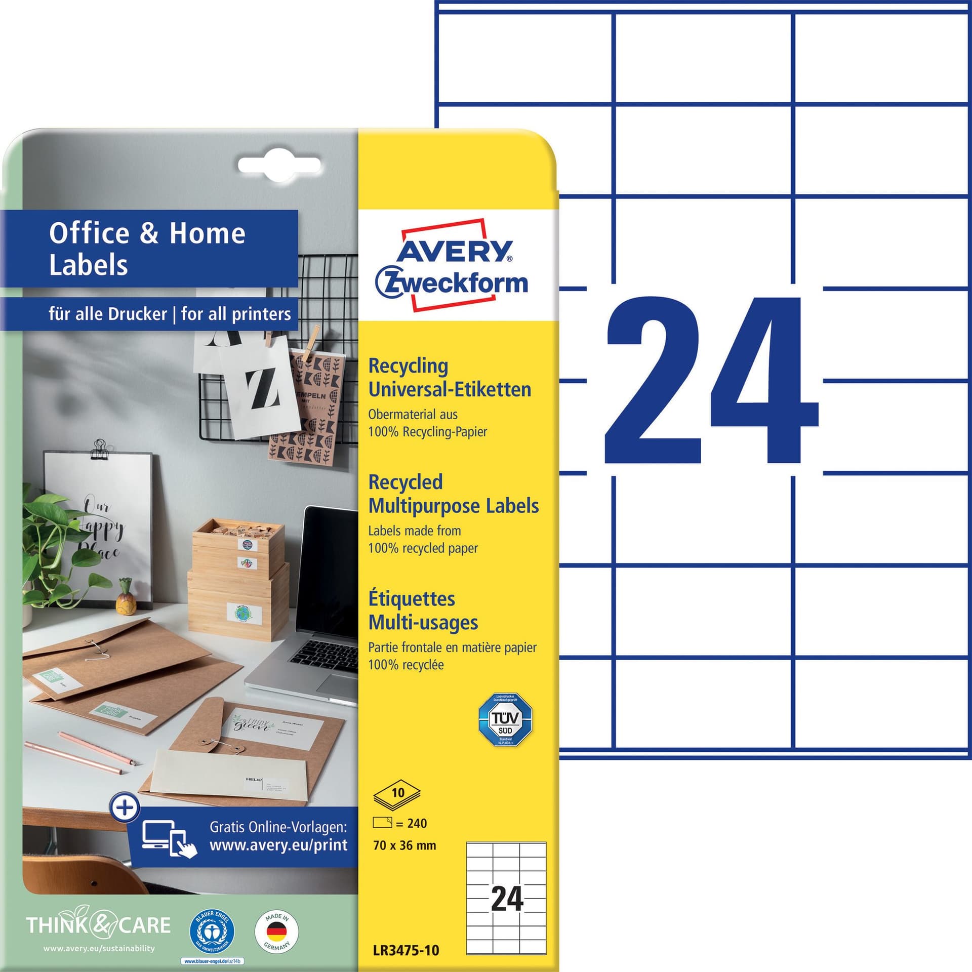 Etiket Avery LR3475-10 70x36mm recycled wit 240 stuks 2