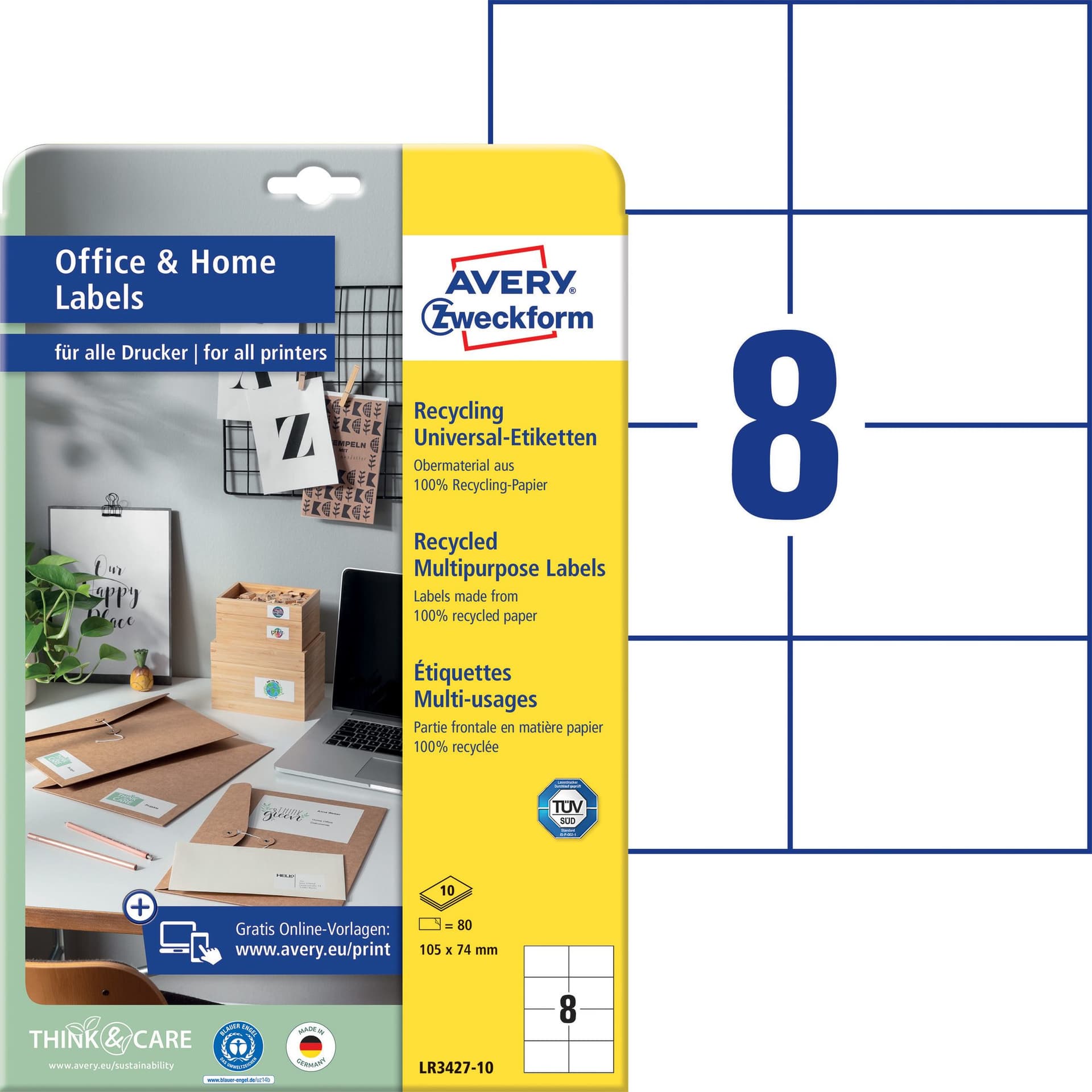 Etiket Avery LR3427-10 105x74 mm recycled wit 80 stuks 2