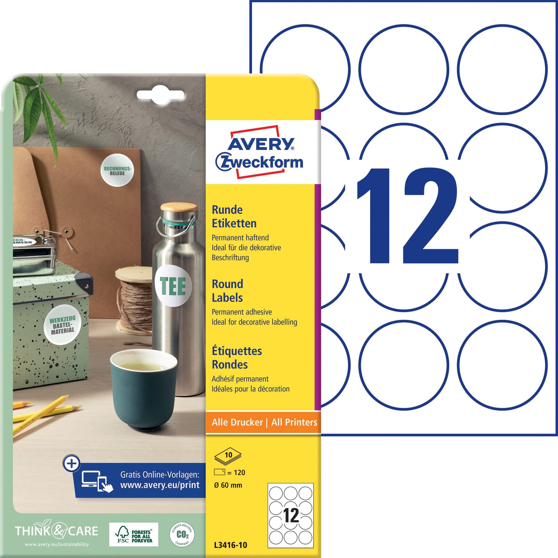 Etiket Avery L3416-10 rond 60mm wit 120 stuks 2