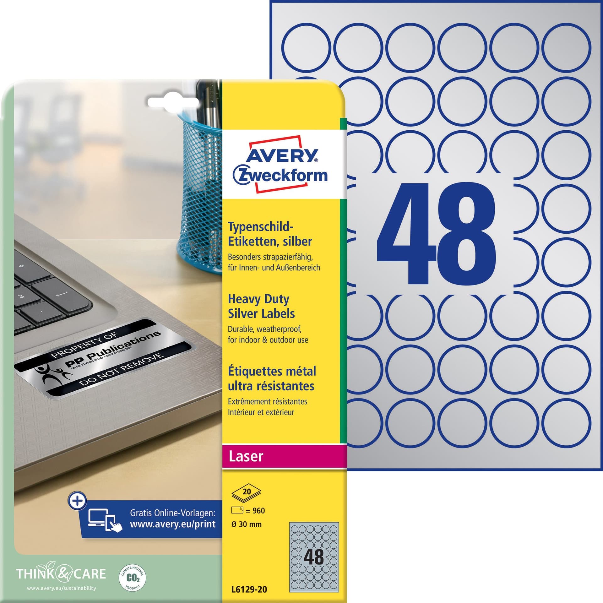 Etiket Avery L6129-20 rond 30mm zilver 960 stuks 2