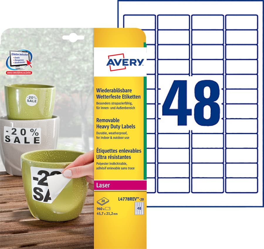 Etiket Avery L4778REV 45.7x21.2mm wit 960 stuks 2