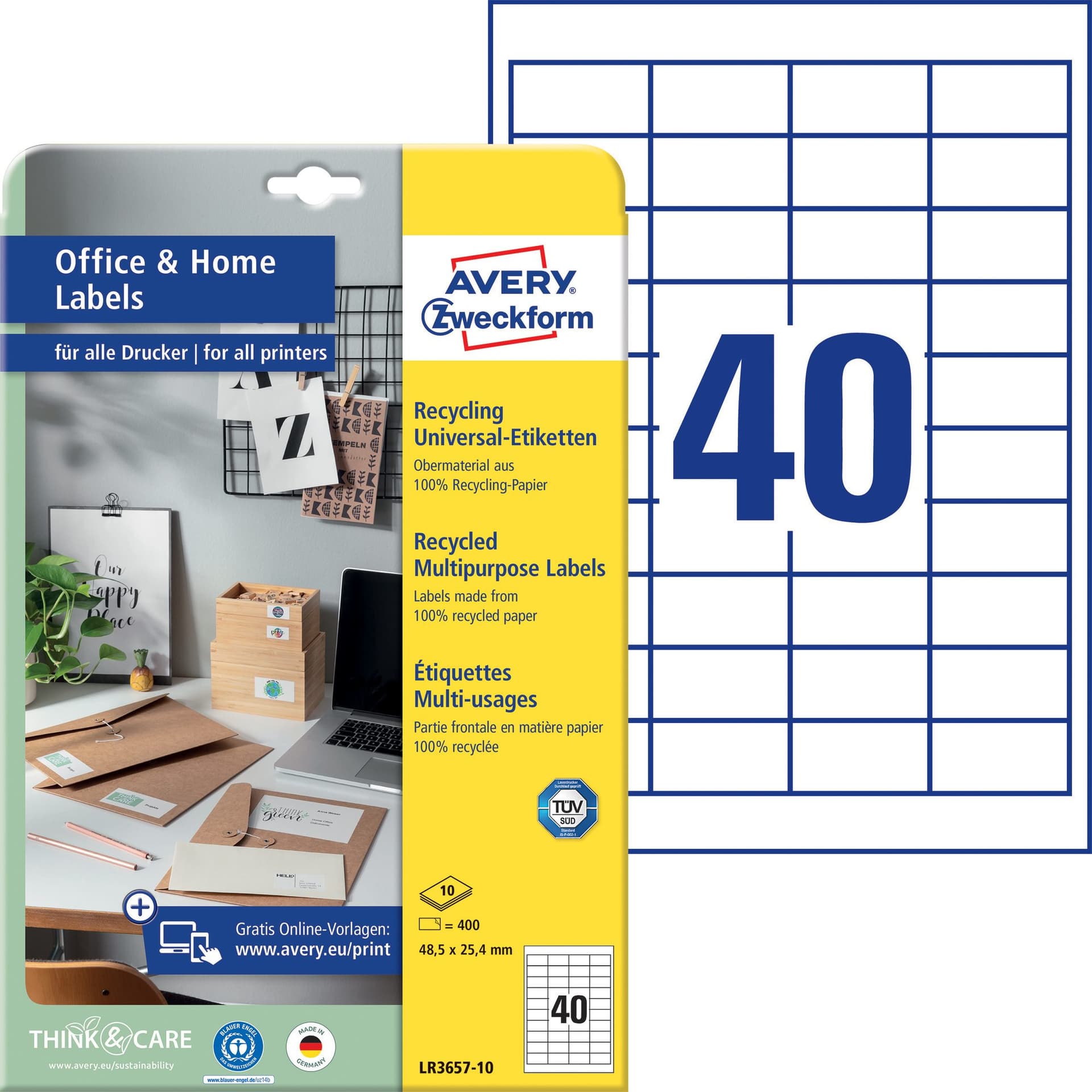 Etiket Avery LR3657-10 48.5x25.4mm recycled wit 400 stuks 2