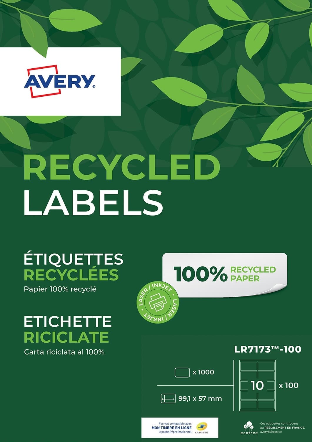 Etiket Avery LR7173-100 99.1x57mm recycled wit 1000 stuks
