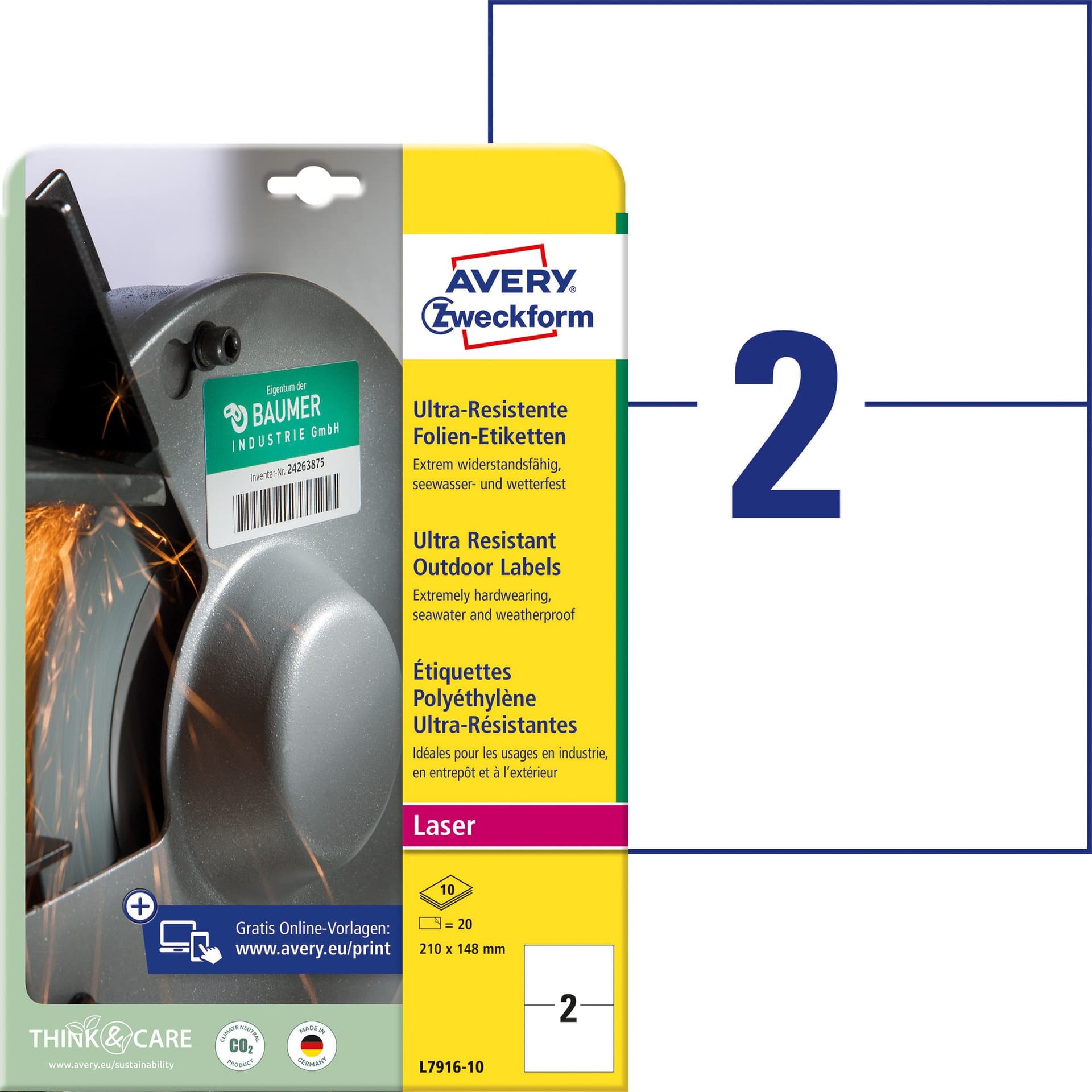 Etiket Avery L7916-10 210x148mm polyethyleen wit 20 stuks 2