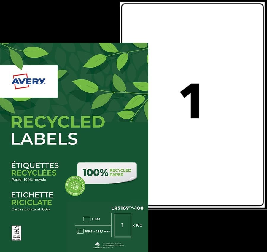 Etiket Avery LR7167-100 199.6x289.1mm recycled wit 100 stuks 2