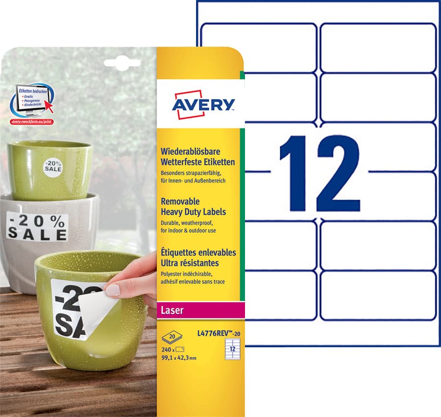 Etiket Avery L4776REV-20 99.1x42.3mm wit 240 stuks 2