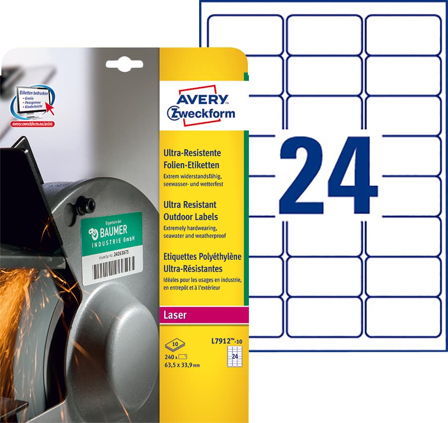 Etiket Avery L7912-10 63.5x33.9mm polyethyleen wit 240 stuks 2