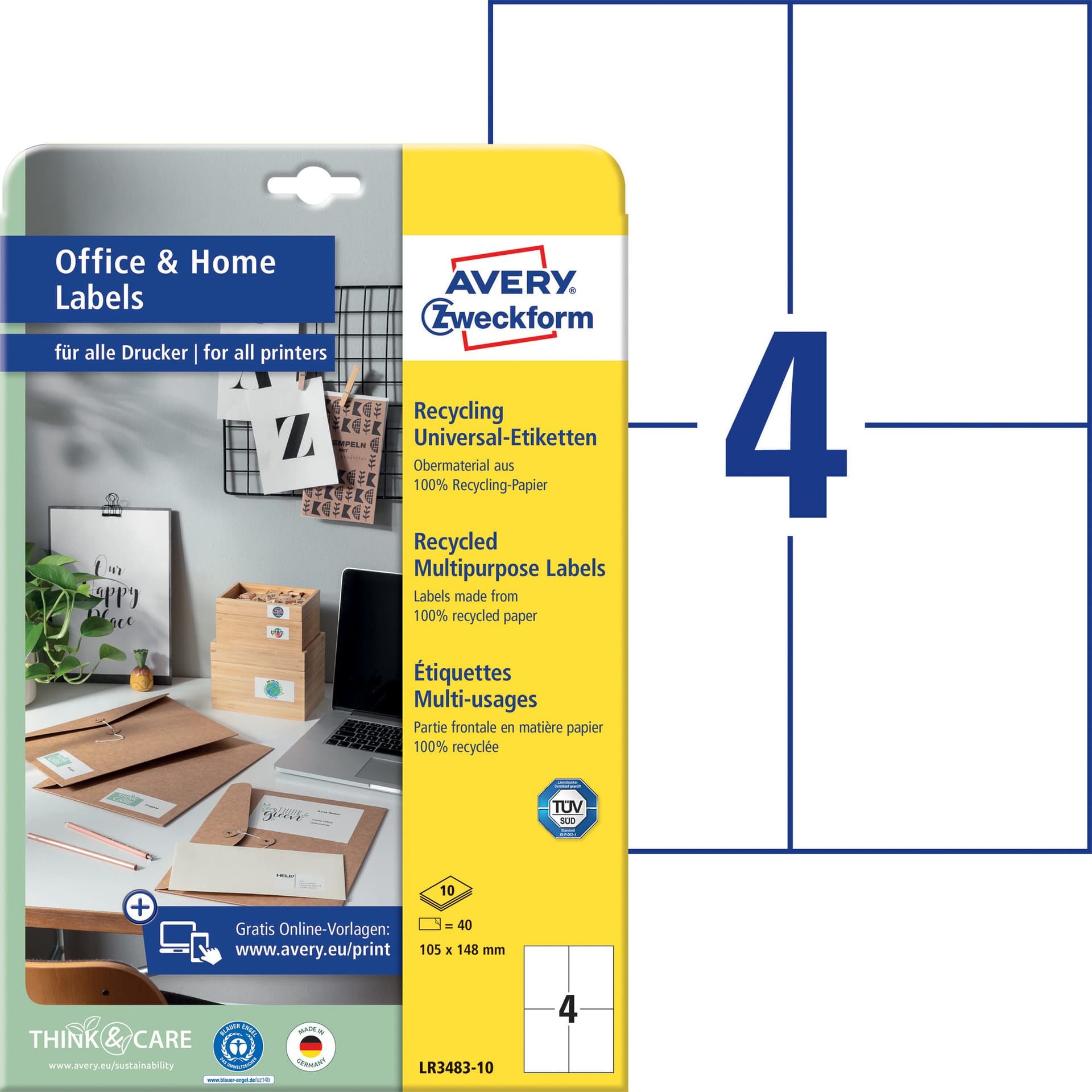 Etiket Avery LR3483-10 105x148mm recycled wit 40 stuks 2