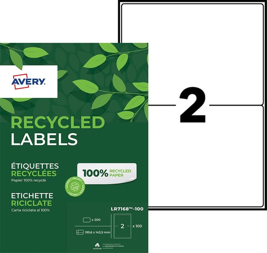 Etiket Avery LR7168-100 199.6x143.5mm recycled wit 200 stuks 2